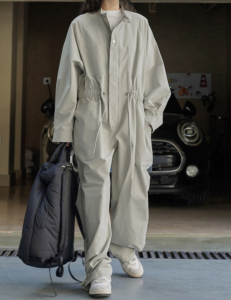 Grey Oversized Parachute Jumpsuit-PREORDER