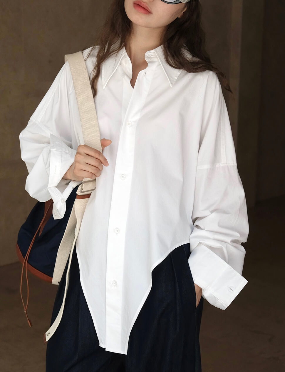 White Oversized Asymmetric Shirt -PREORDER