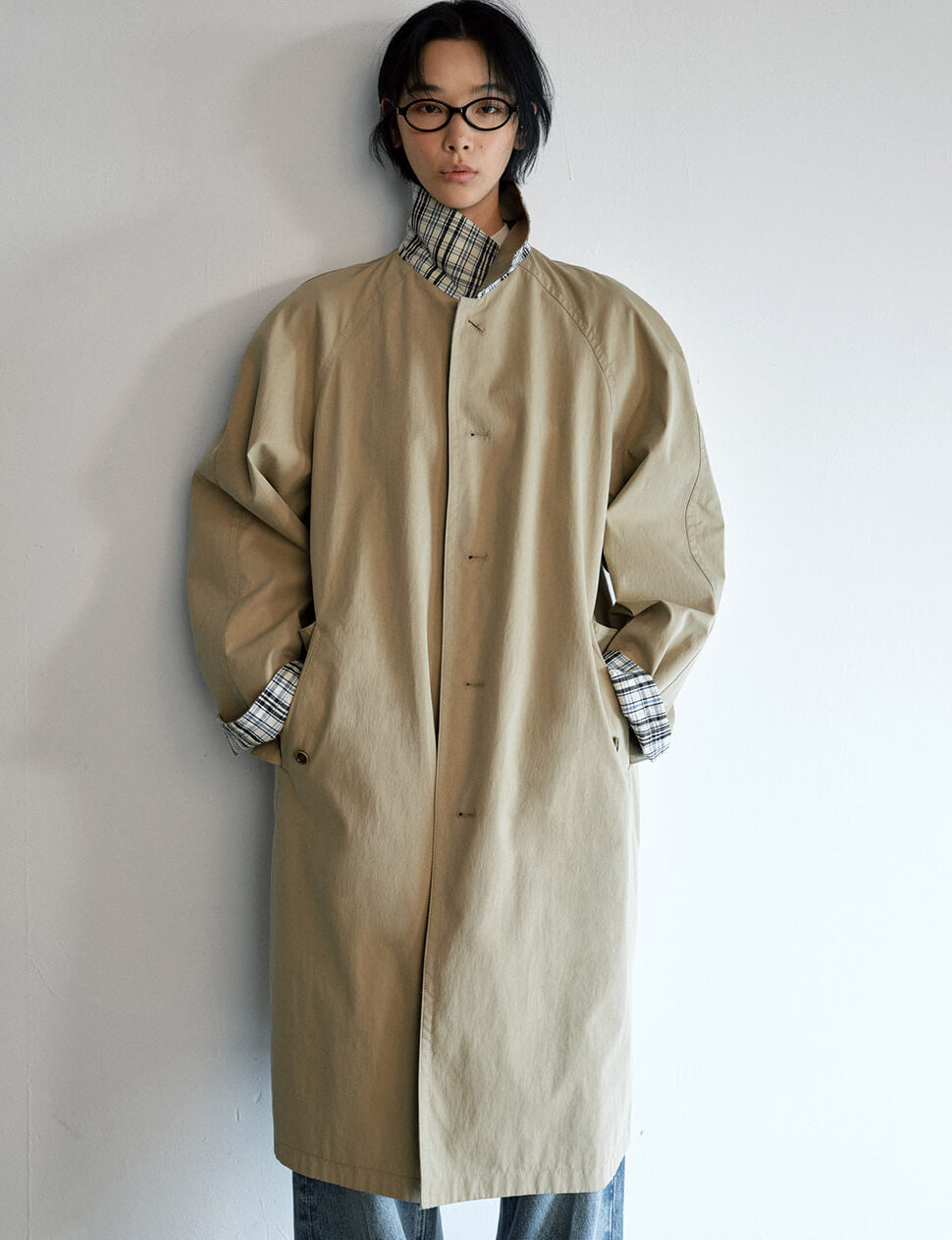 Khaki Plaid Reversible Trench Coat-PREORDER