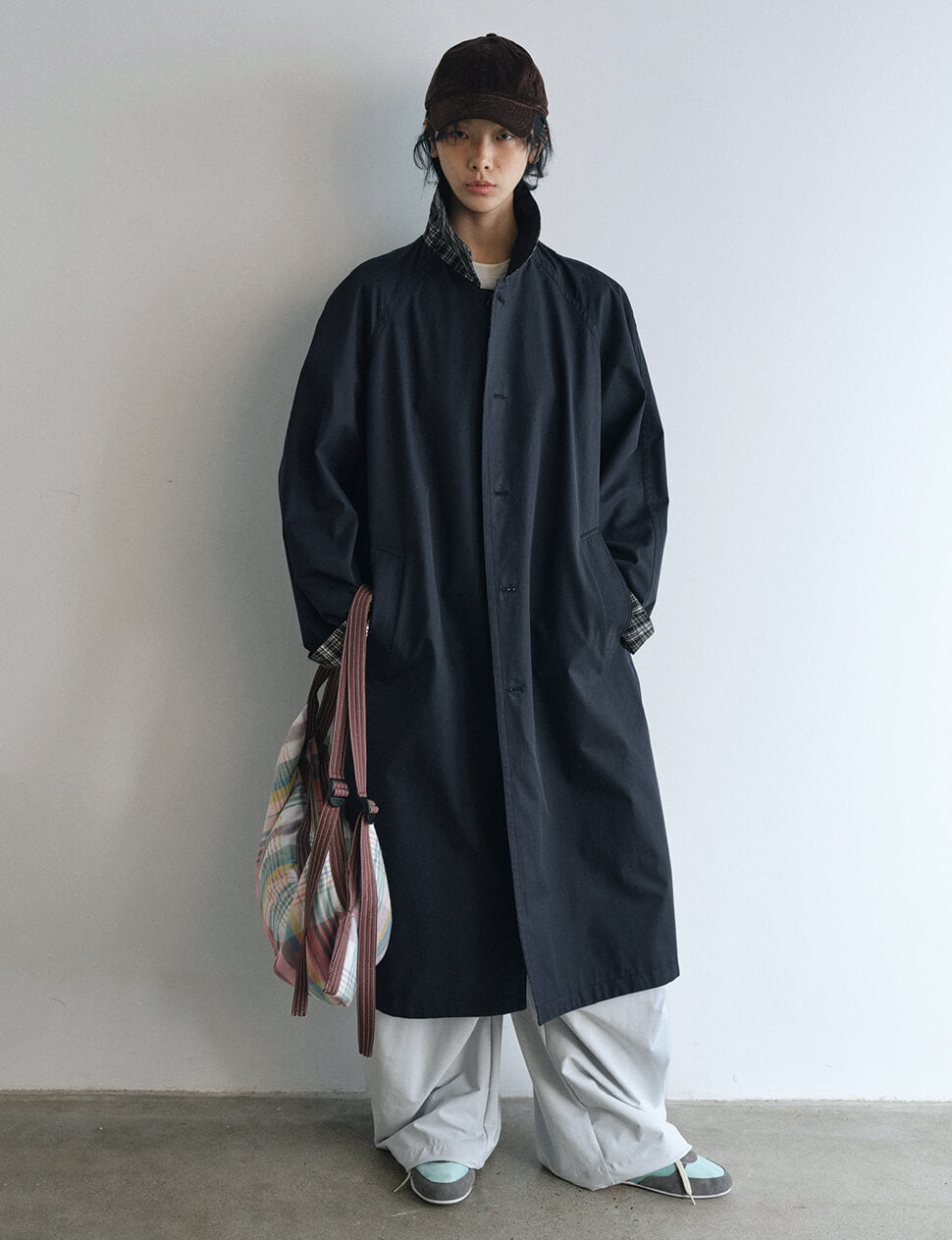Navy Plaid Reversible Trench Coat-PREORDER