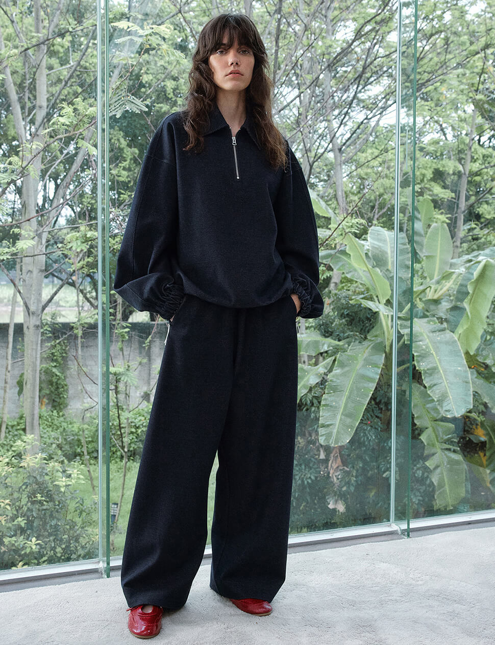 Navy Barrel-Leg Sweat Pants-PREORDER