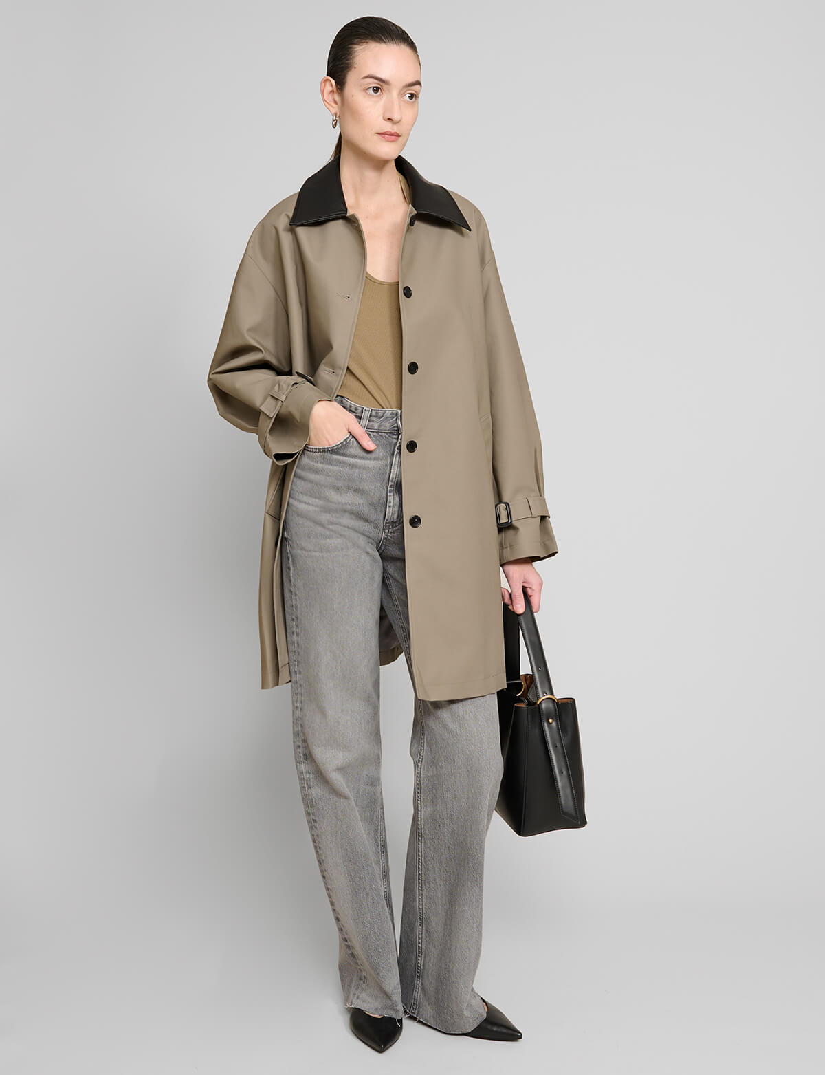 Leather Collar Cotton Coat