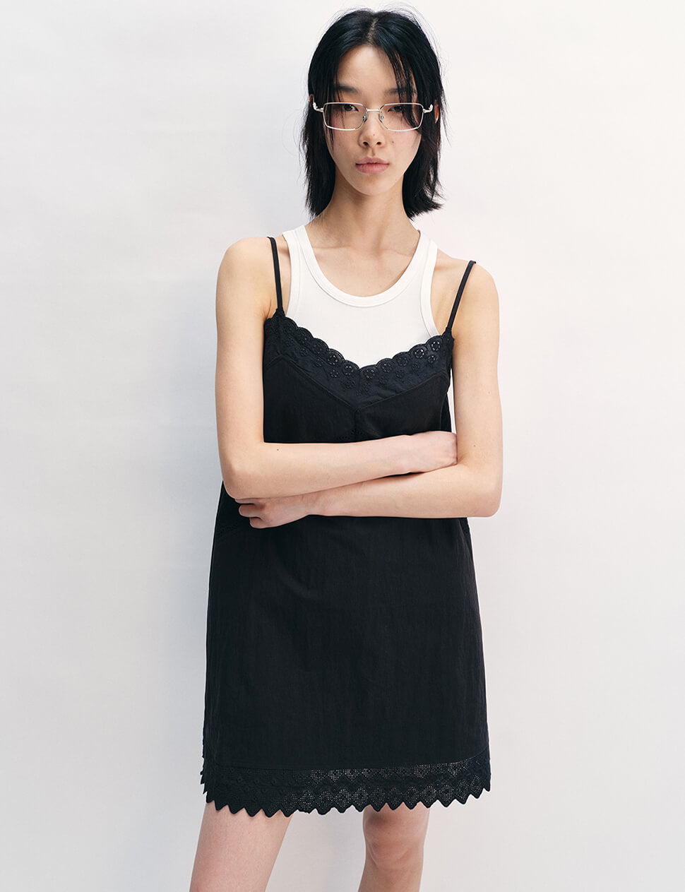 Black Scalloped Lace Tank Dress -PREORDER