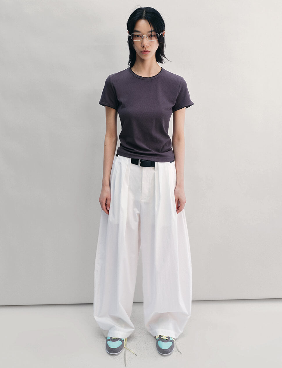 White Pleated Barrel Leg Pants -PREORDER