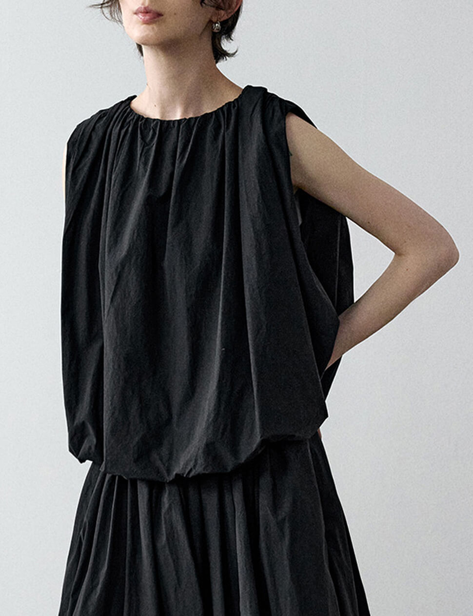 Black Puff Parachute Top-PREORDER