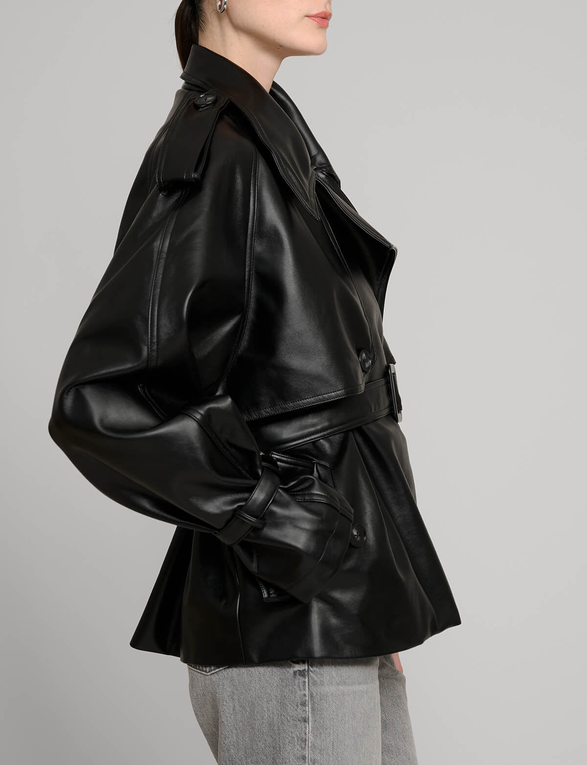 Black Cropped Leather Trench Black Cropped Leather Trench