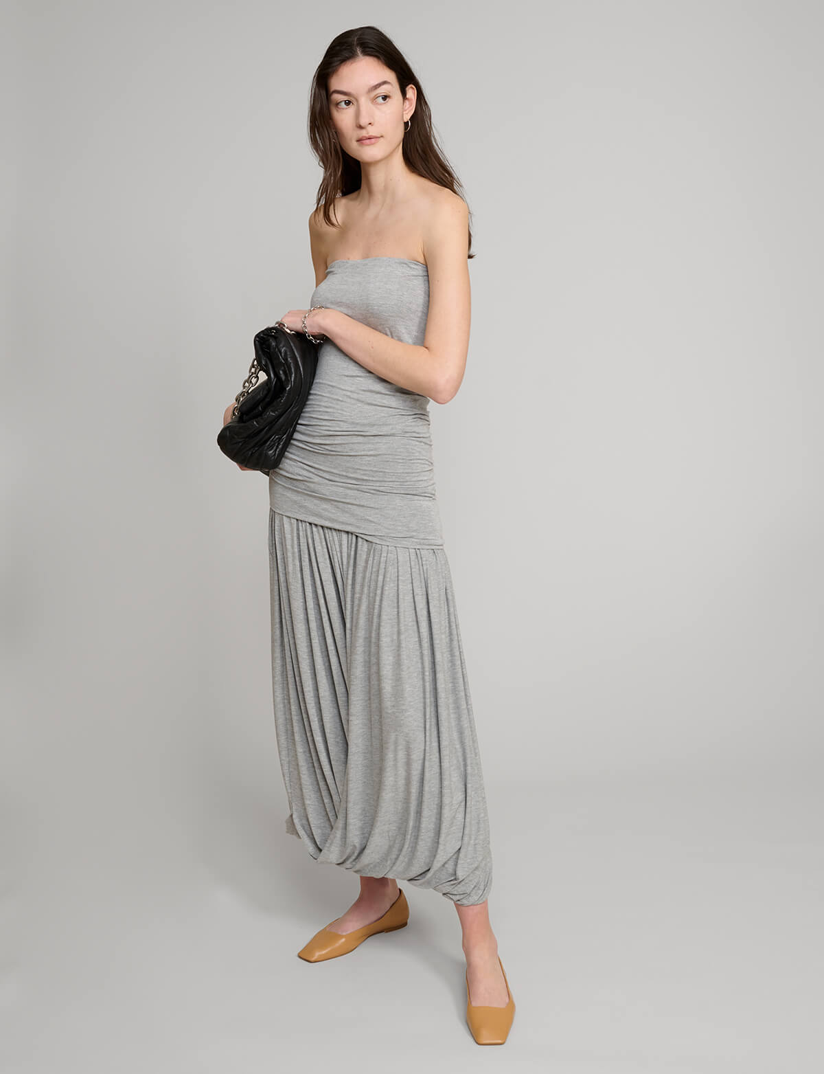 bubble hem maxi dress Grey Bubble Hem Strapless Maxi Dress S