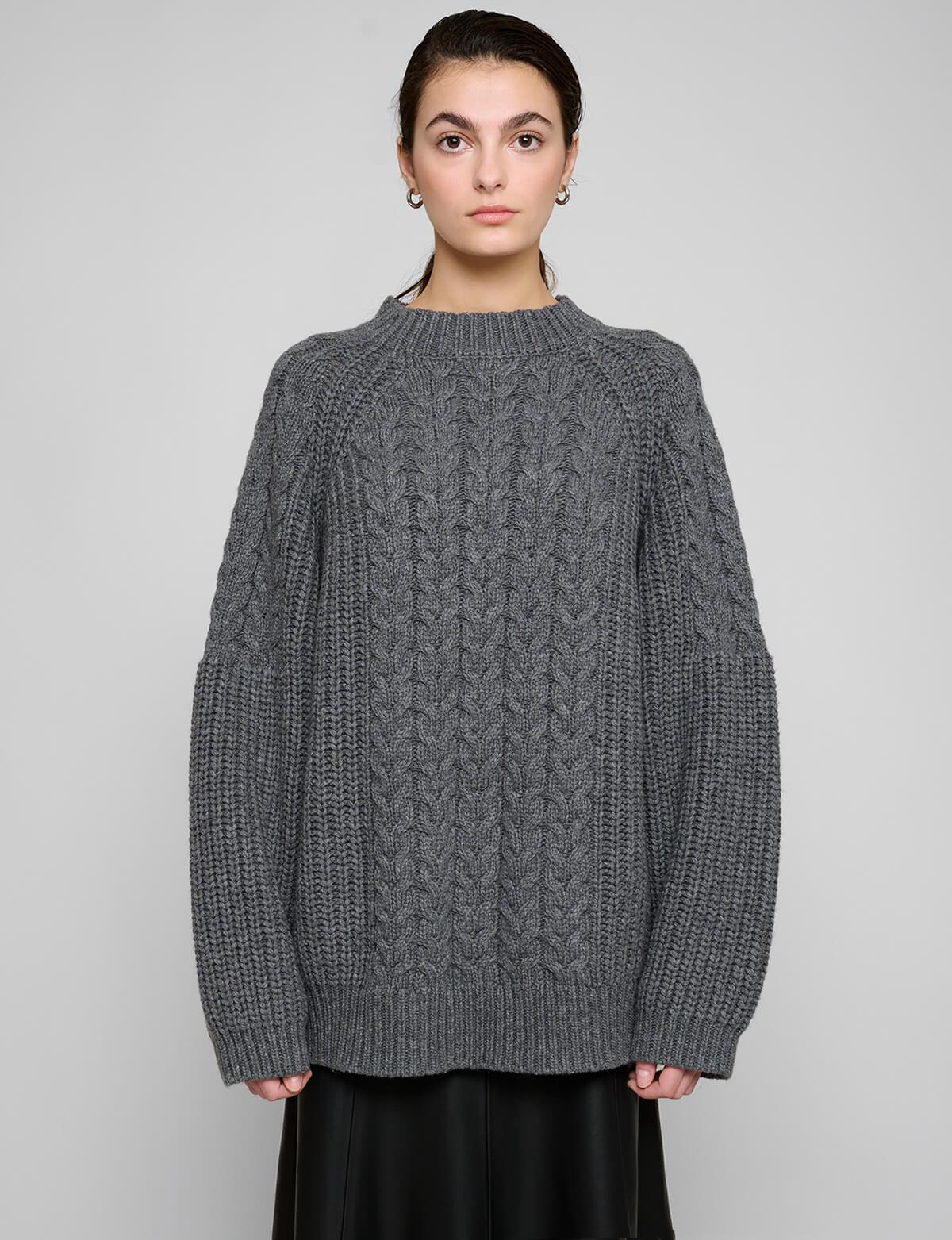 Grey Oversized Cable-knit Sweater
