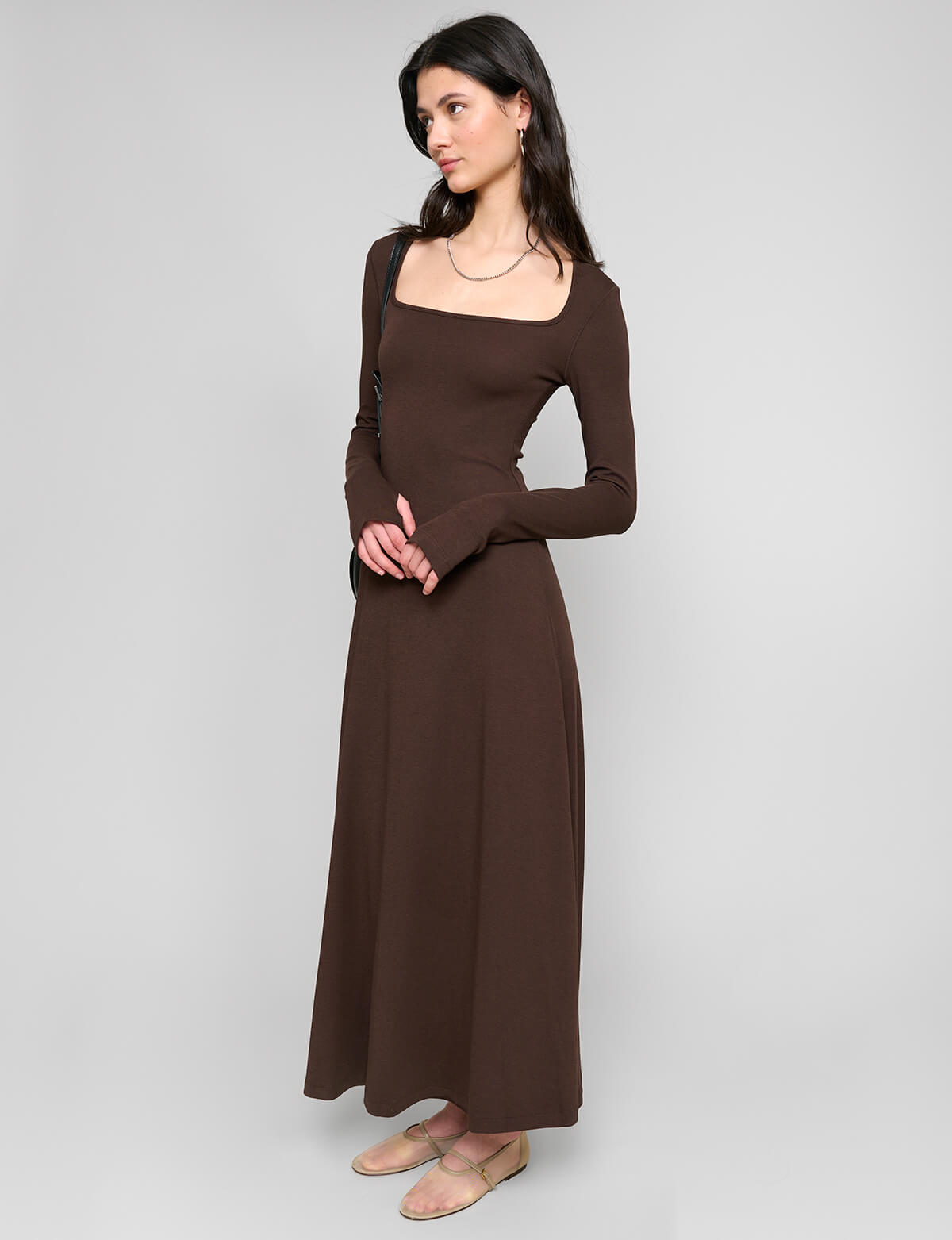Brown Maxi Jersey Dress-BESTSELLER