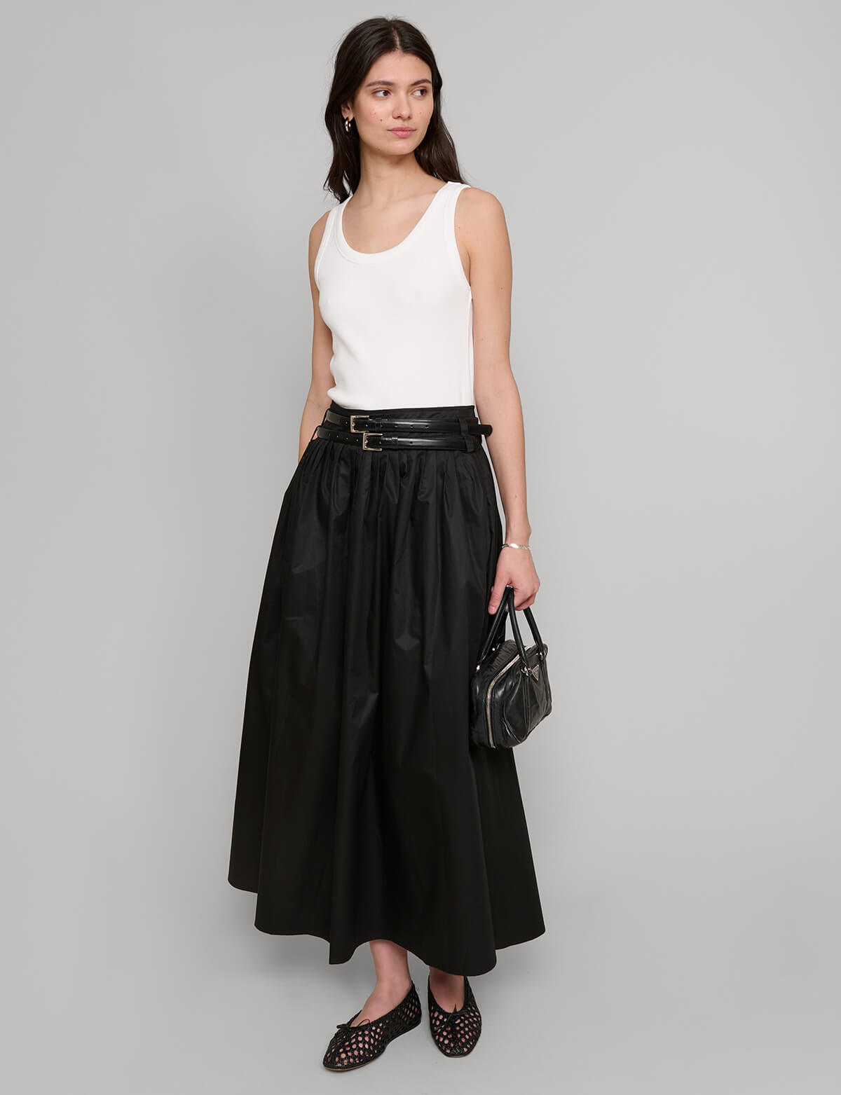 Thea Black Double Belted Maxi Skirt