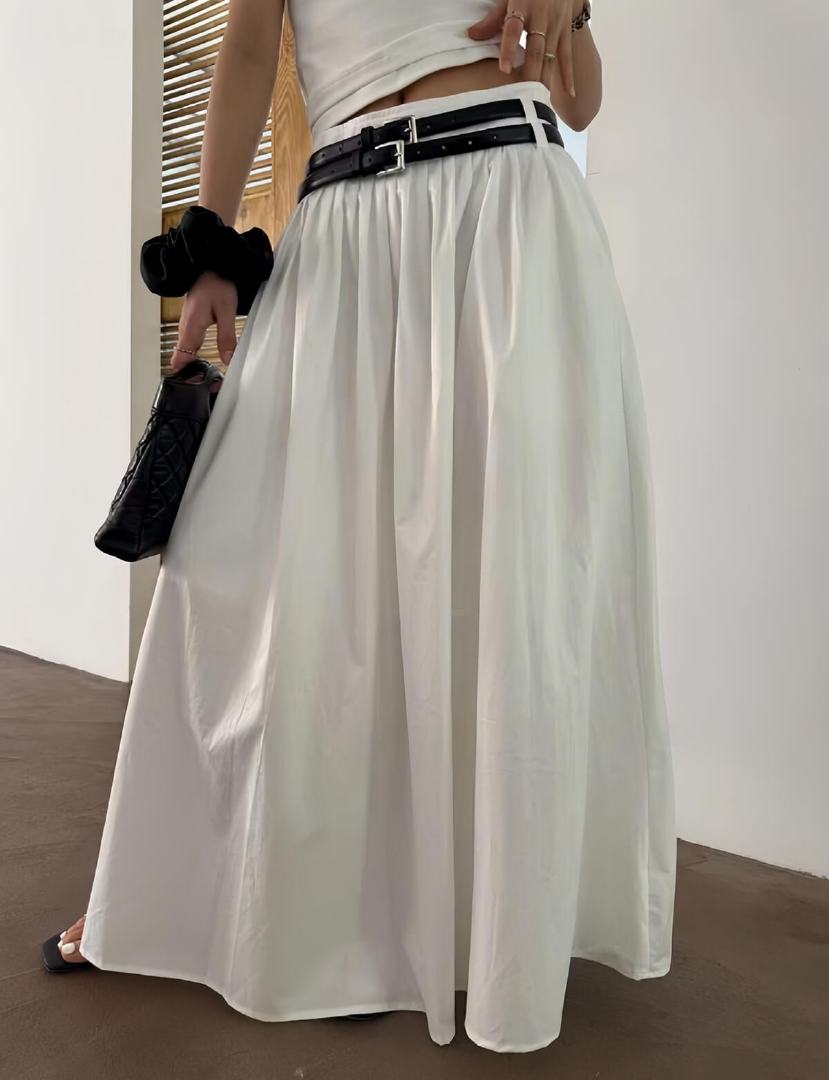 Thea White Double Belted Skirt-BESTSELLER