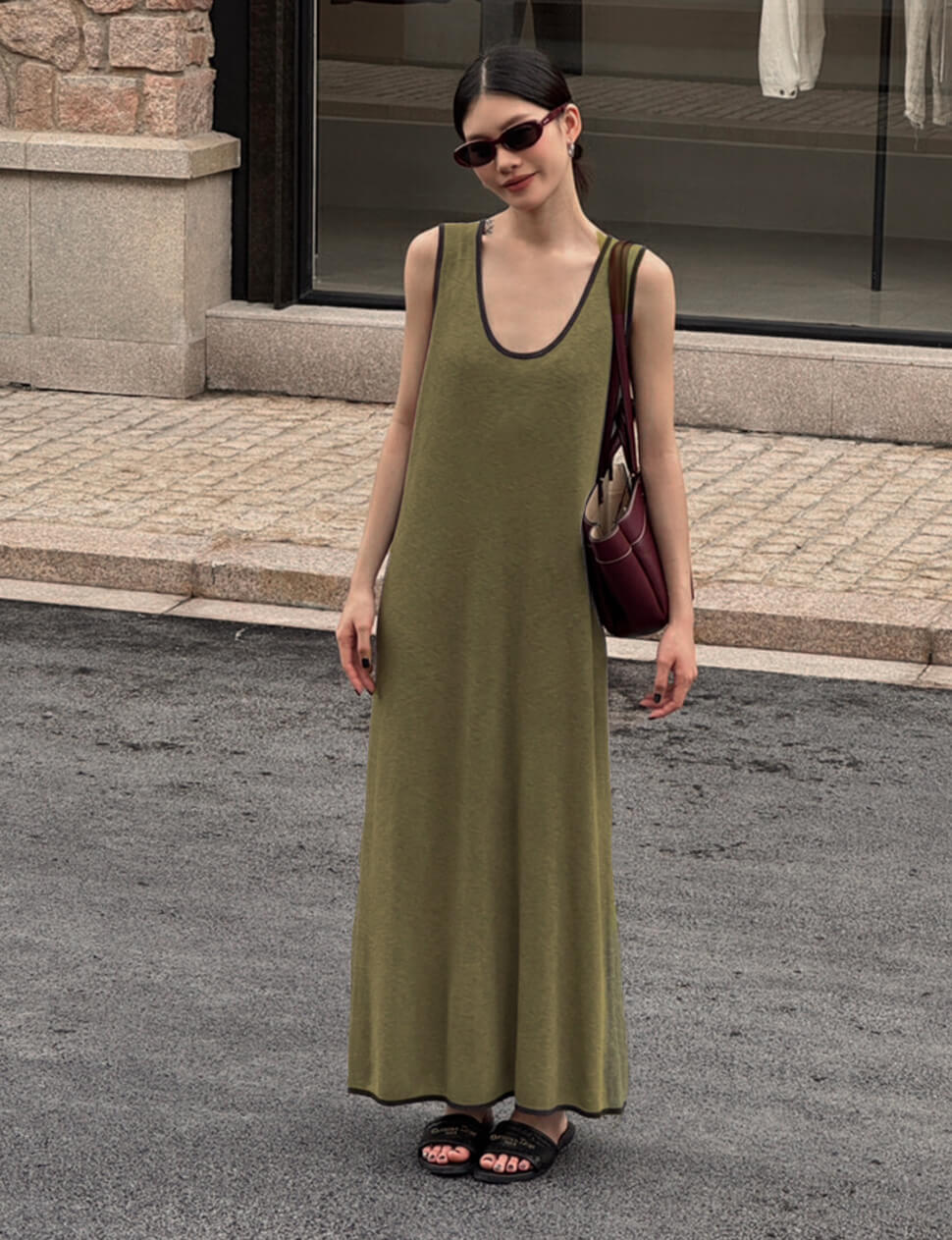 Olive Contrast Knit Dress Olive Contrast Knit Dress