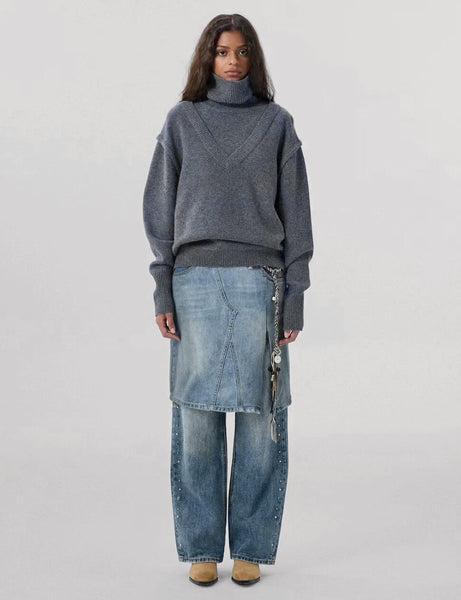 Grey Wool Turtleneck Sweater