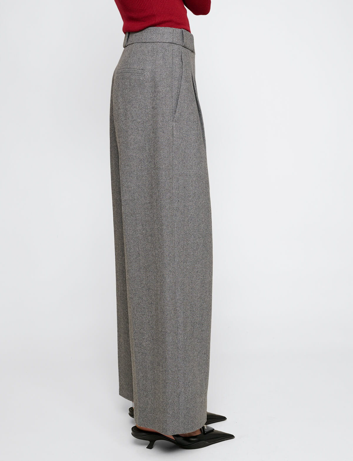 V Waist Herringbone Wool Pants