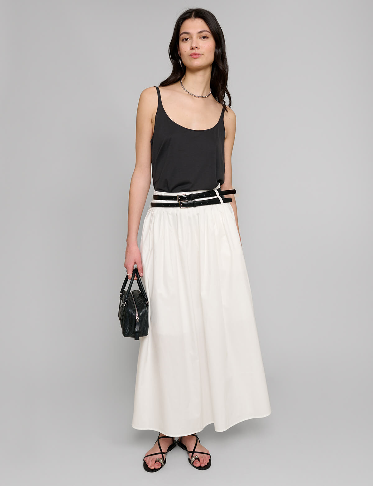 Thea White Double Belted Skirt-BESTSELLERS