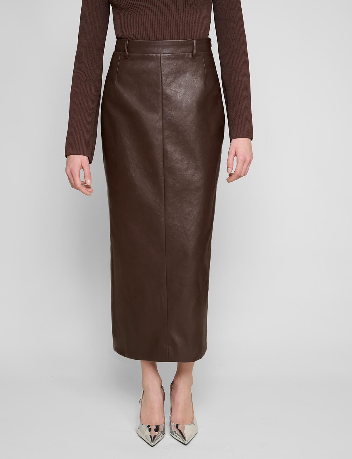 Yve Dark Brown Leather Skirt-BESTSELLER