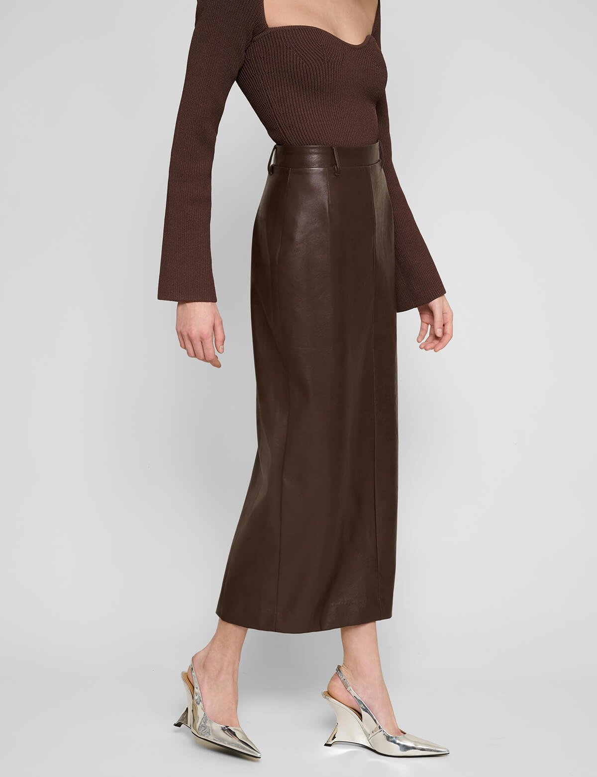 Yve Dark Brown Leather Skirt-BESTSELLER