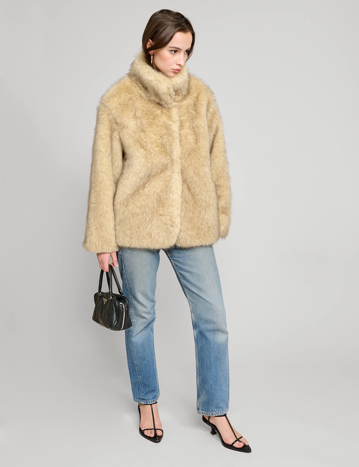 Panel faux fur coat online