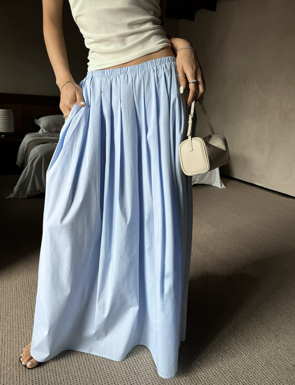 Blue Stripe Pleated Skirt