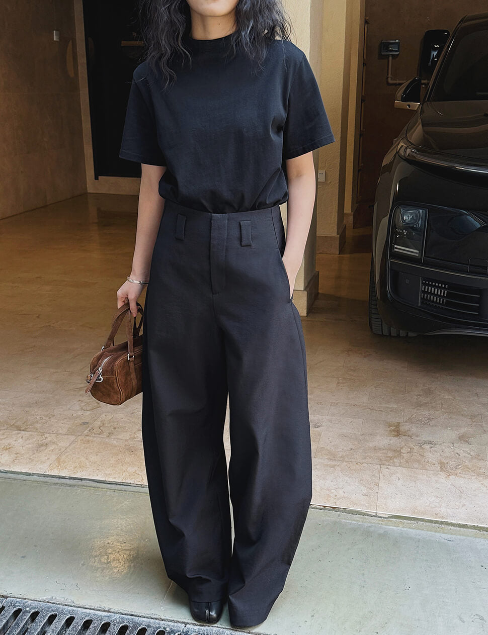 Black Barrel Leg Pants