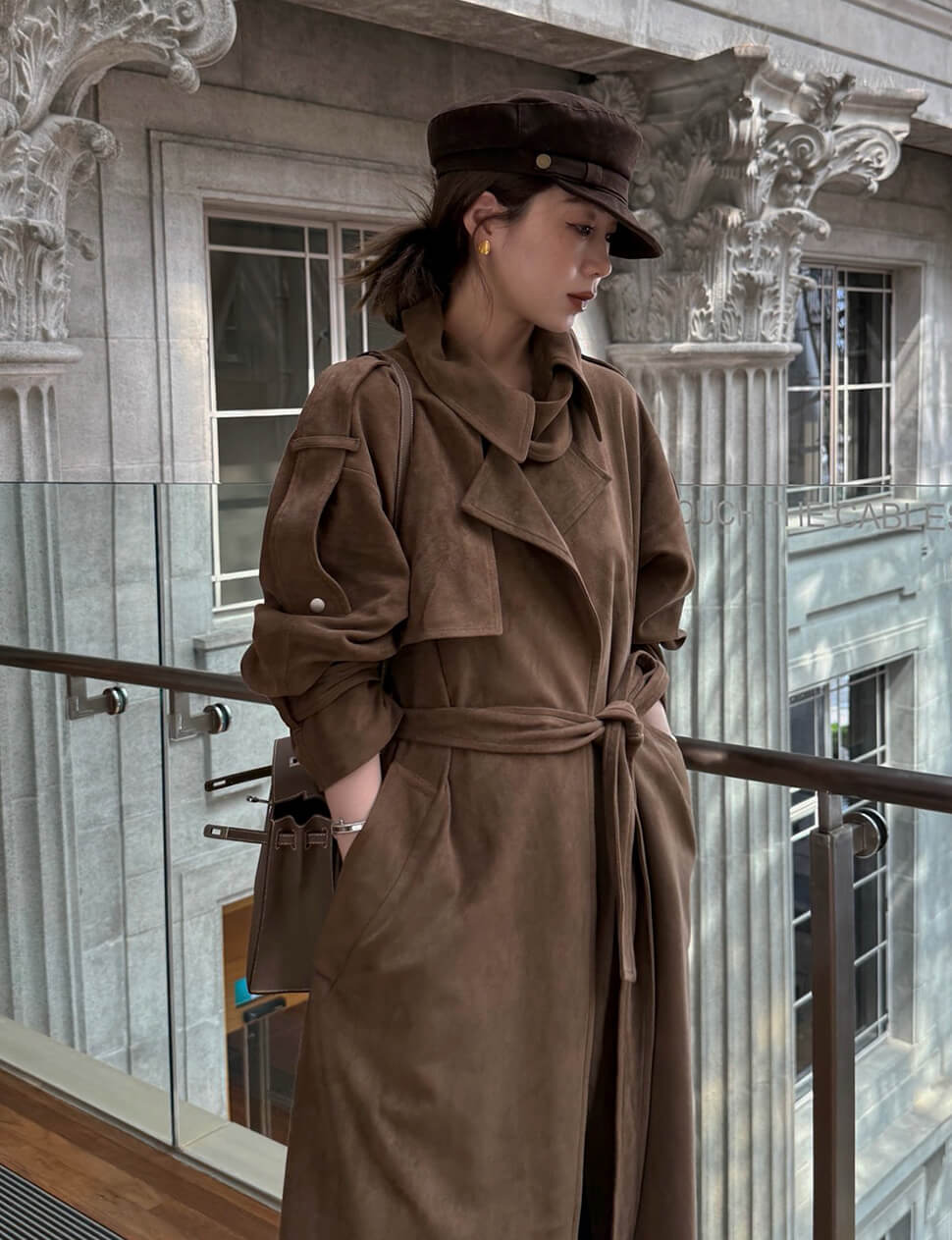 Brown Oversized Suede Trench Coat