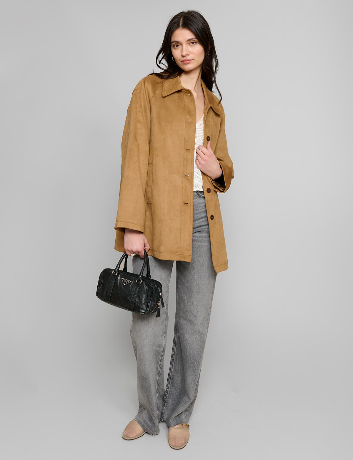 Suede Button Jacket in Camel-BESTSELLER