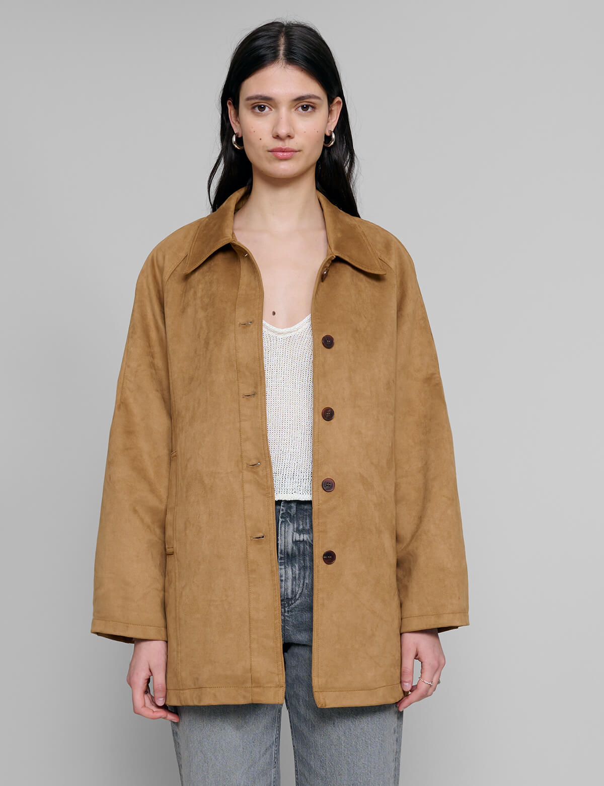 Suede Button Jacket in Camel