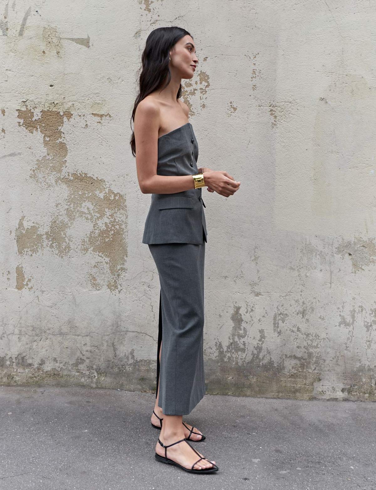 Grey Button Strapless Top BESTSELLER