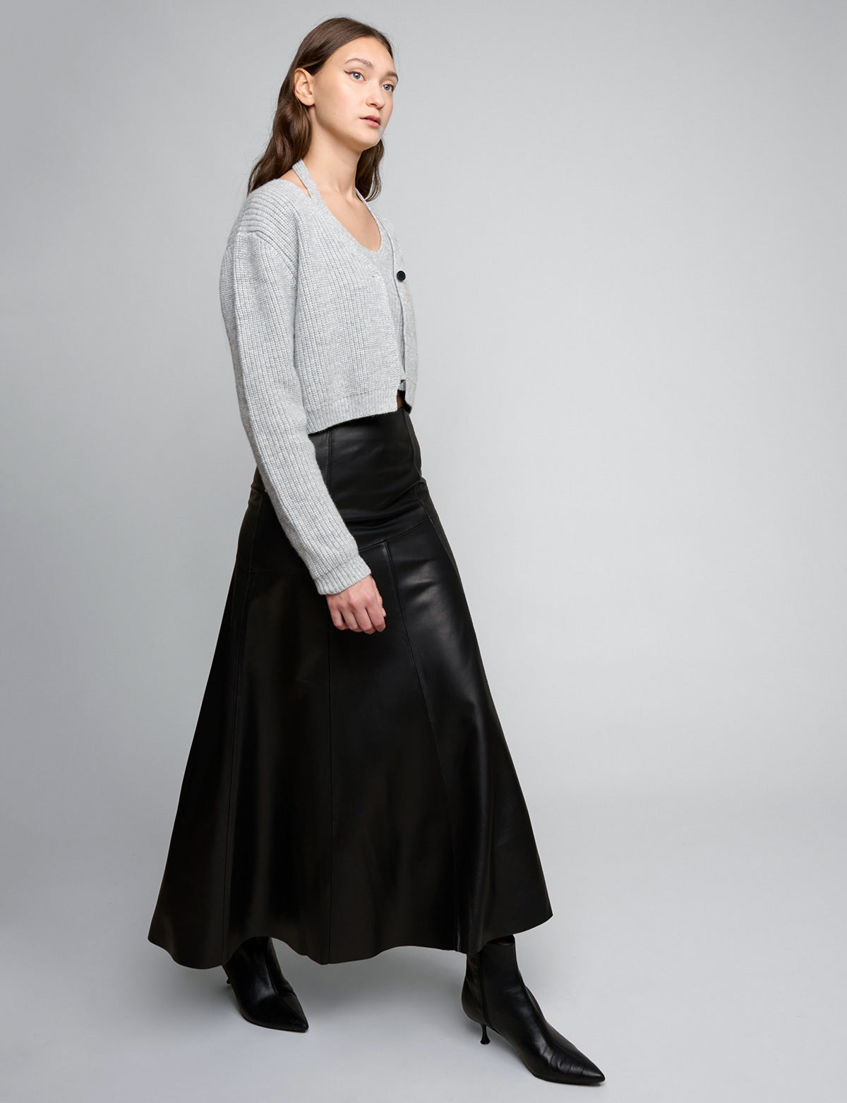 Black Leather Paneled Maxi Skirt-PREORDER