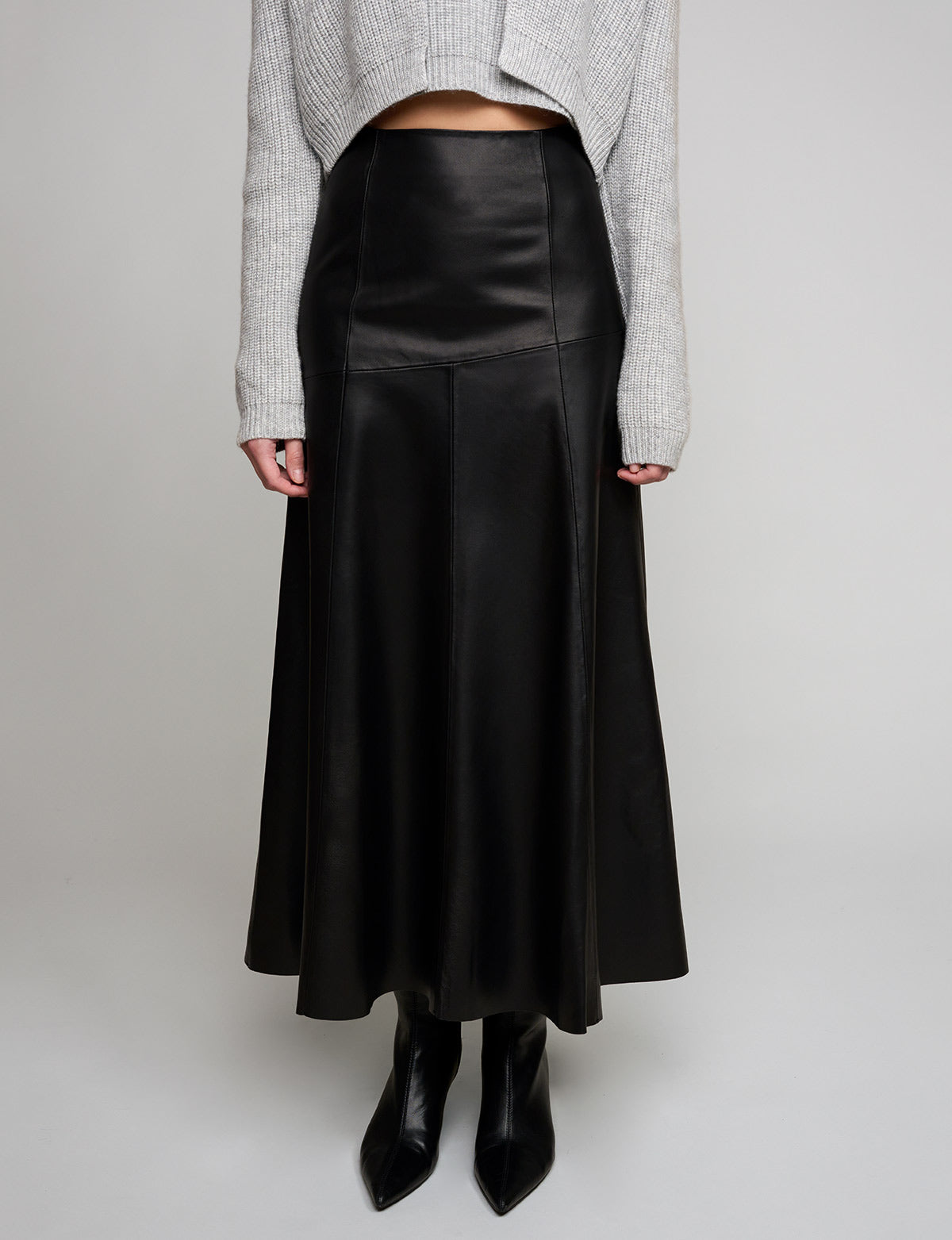 Black Leather Paneled Maxi Skirt-BESTSELLER