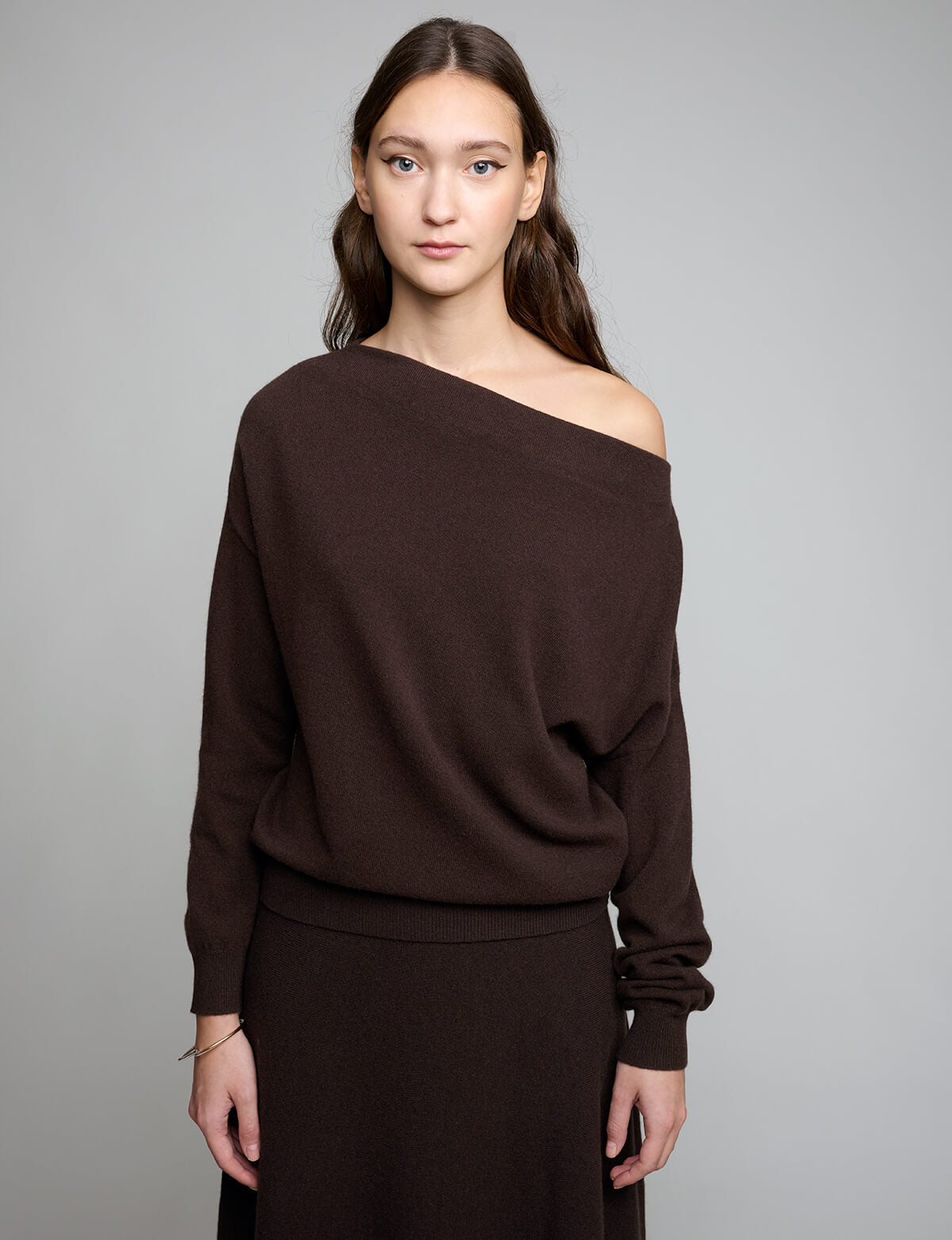 Chocolate One Shoulder Knit Top