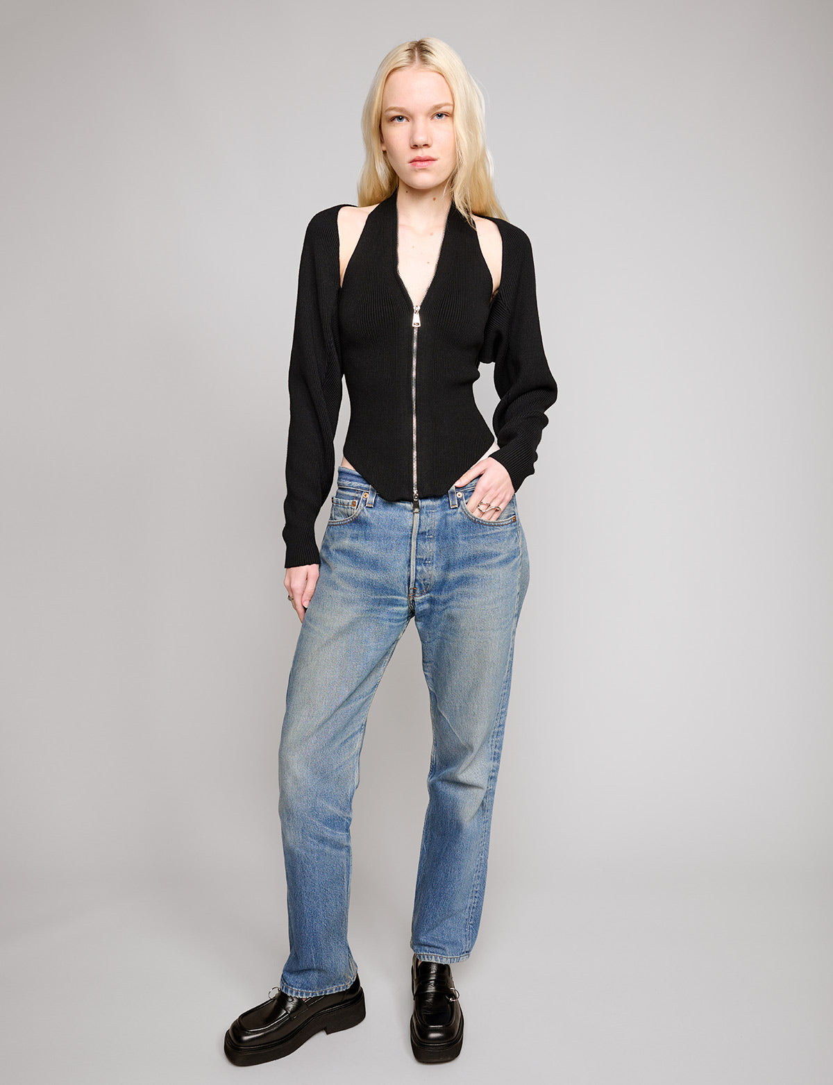 Knit shop zip top