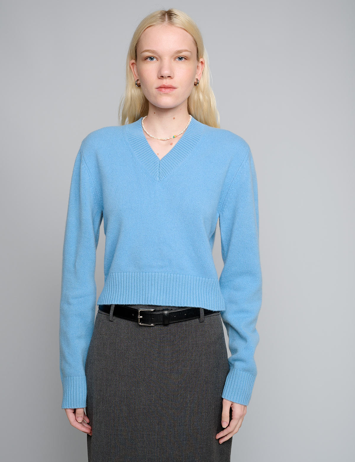 Periwinkle Cropped V-Neck Sweater