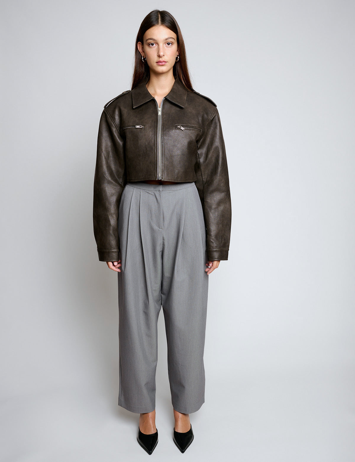 Pixie Market Nash Oversized Leather Bomber Jacket-PREORDER