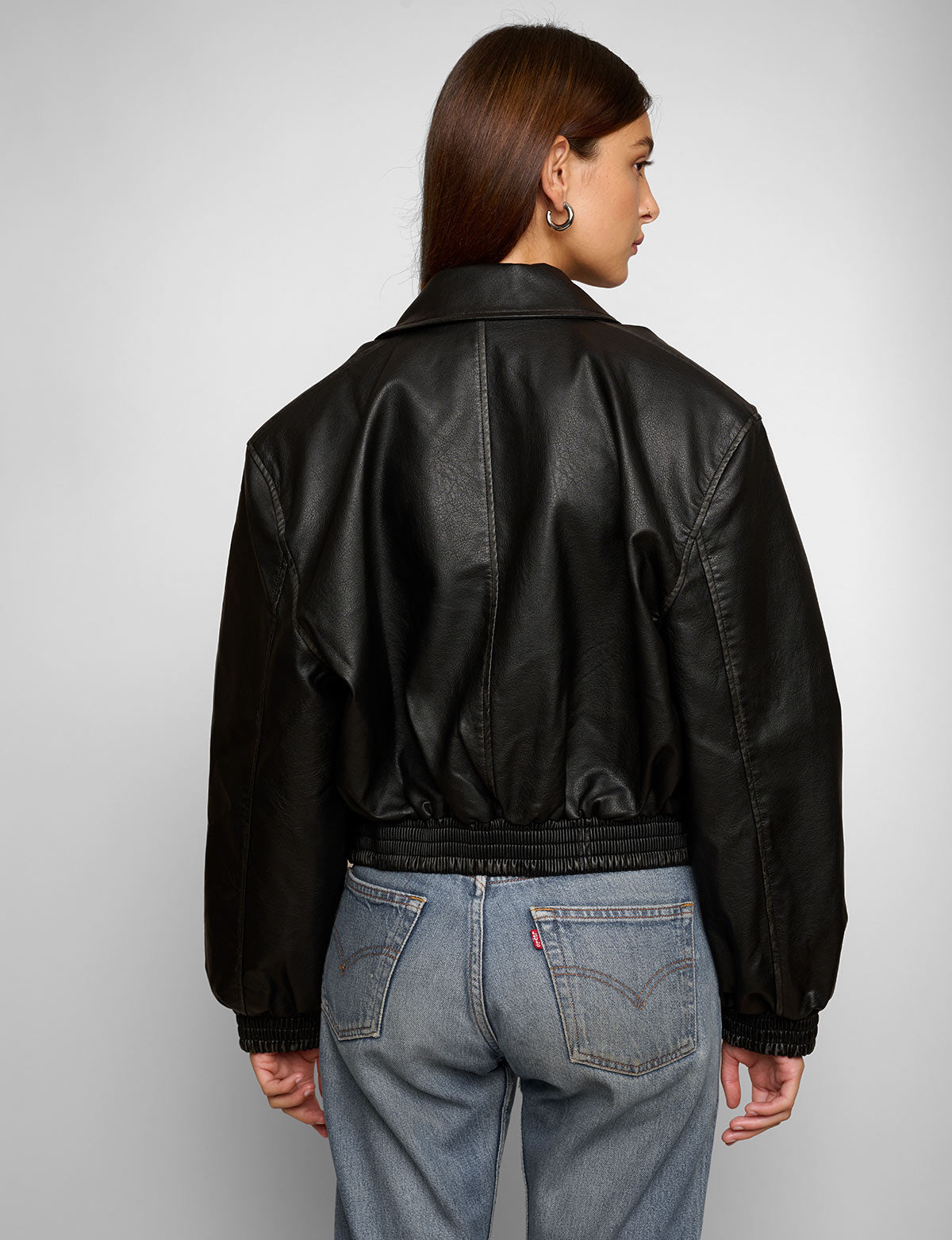 Padded Crop Black Leather Jacket