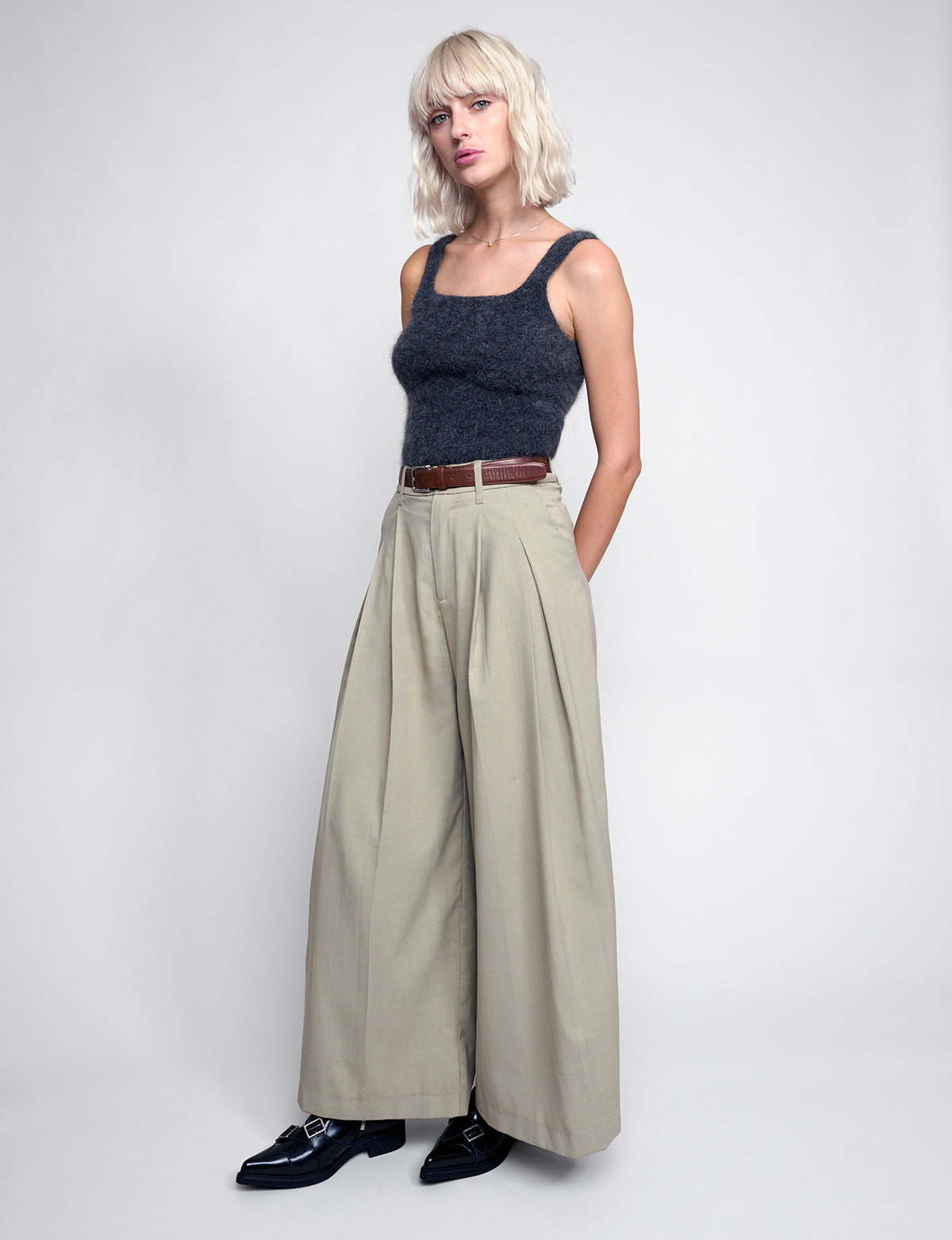 Mel Pleated Tan Pants-BESTSELLER