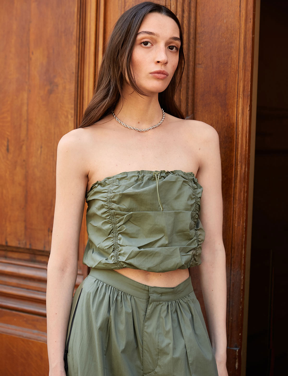 Green Pull String Crop Top