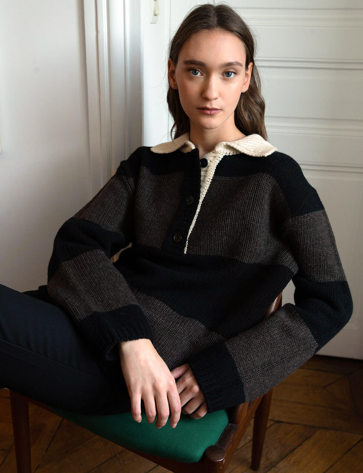 Stripe Knit Polo Sweater