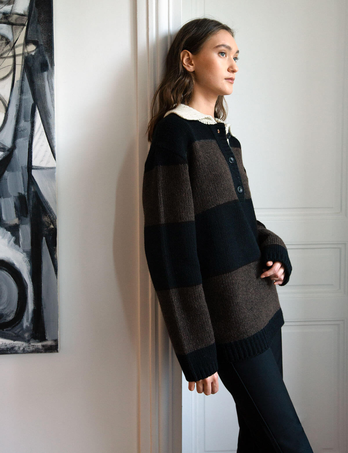 Stripe Knit Polo Sweater