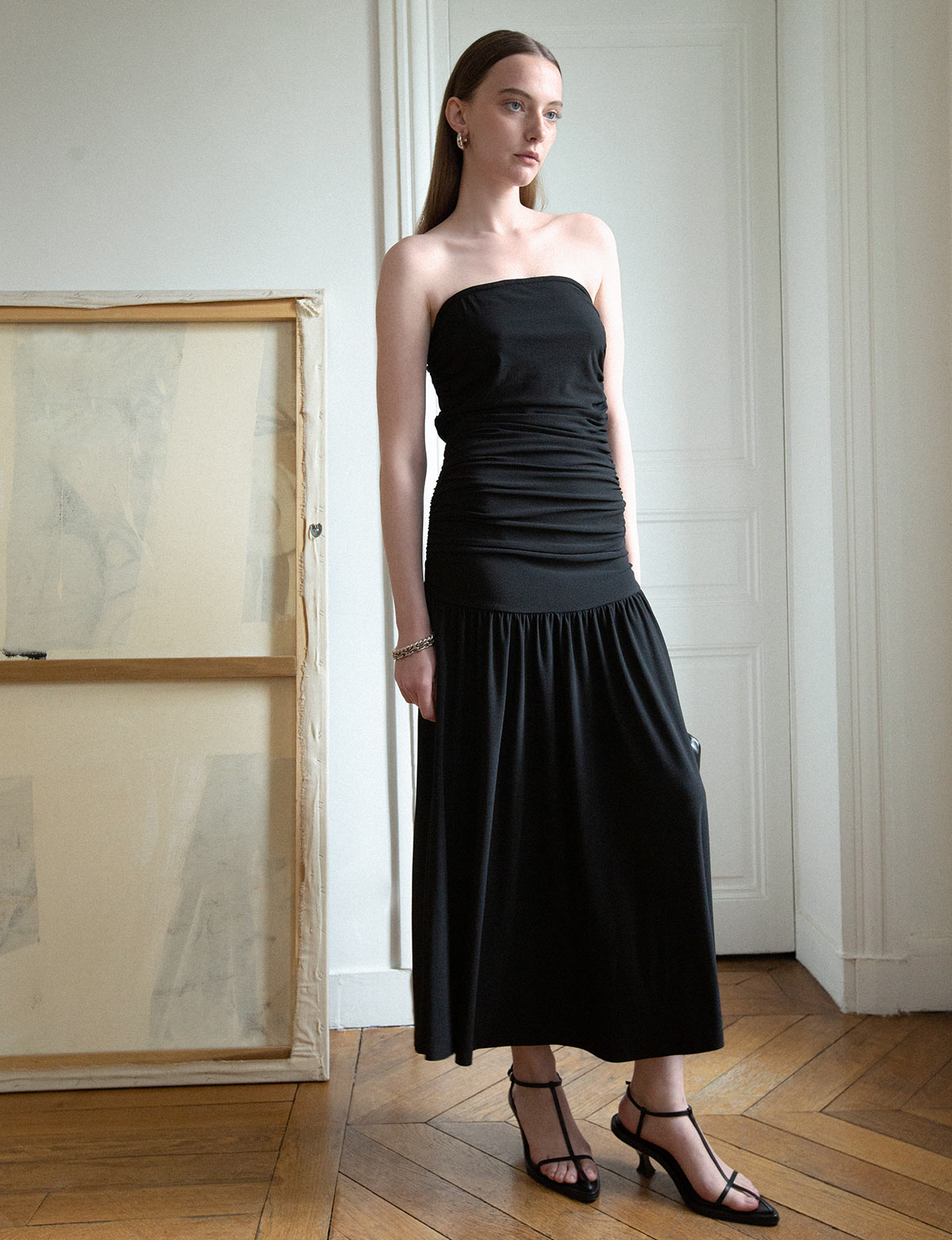 Claudia Ruched Strapless Maxi Dress L Claudia Ruched Strapless Maxi Dress L