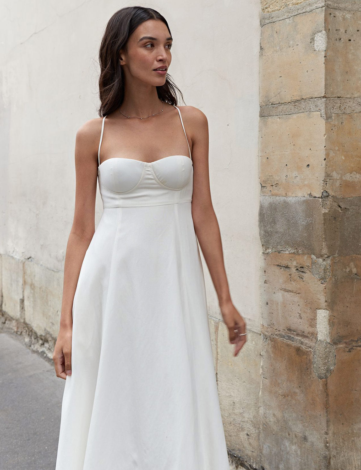 Antonia Padded Dress in White Linen-BESTSELLER