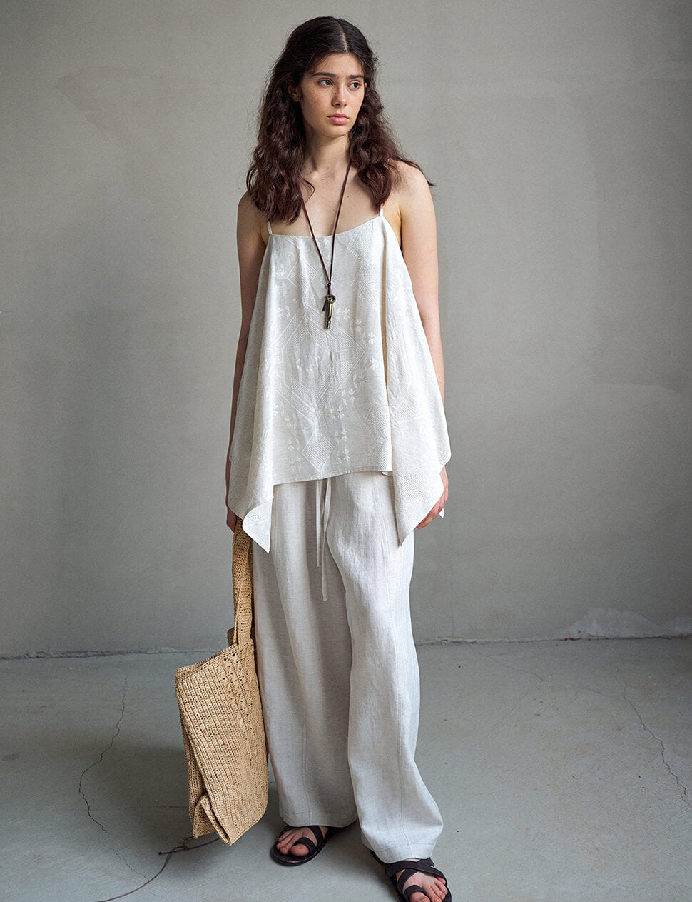 Embroidered Jacquard Cami Top-PREORDER