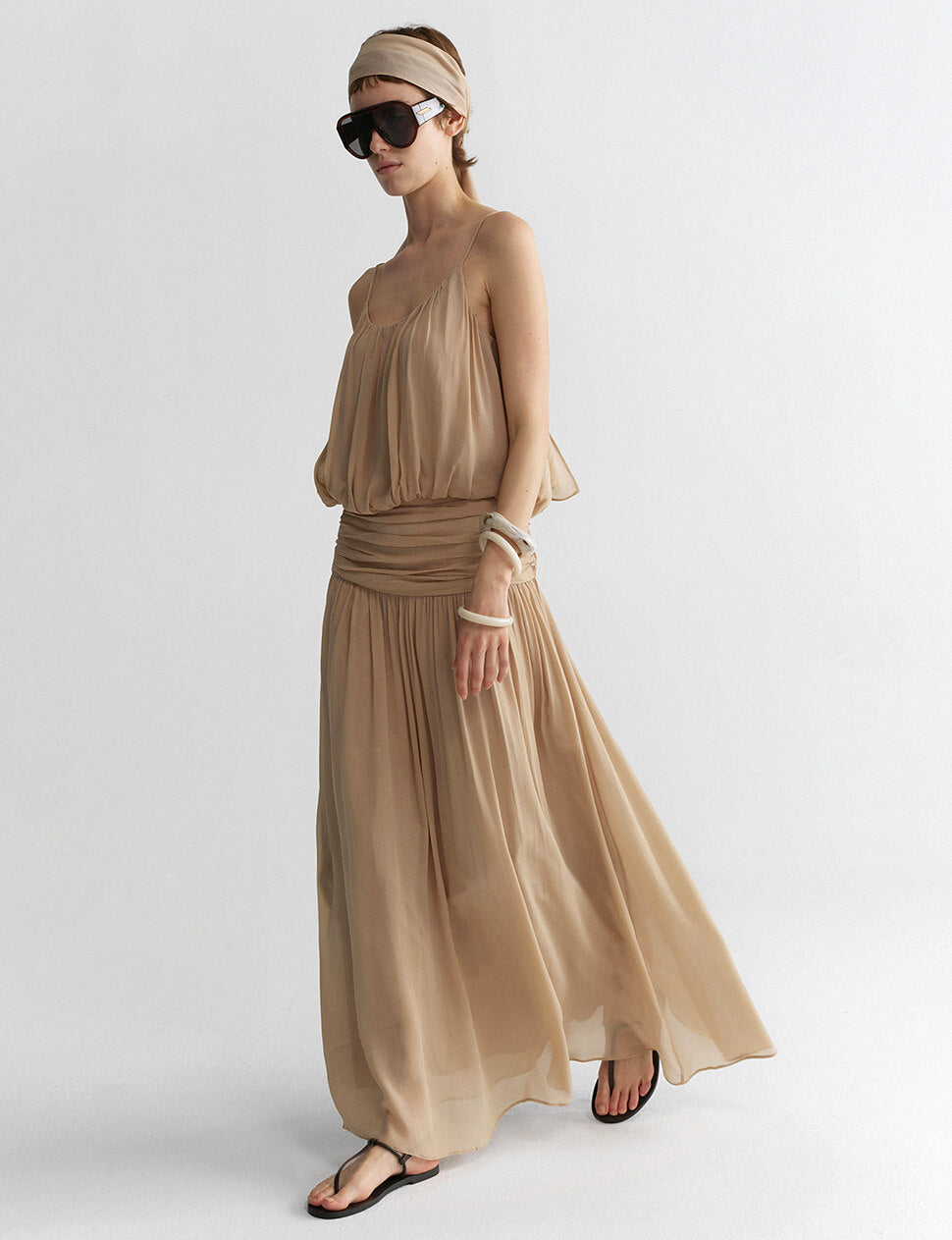 Champagne Chiffon Bubble Cami Top with Scarf-PREORDER