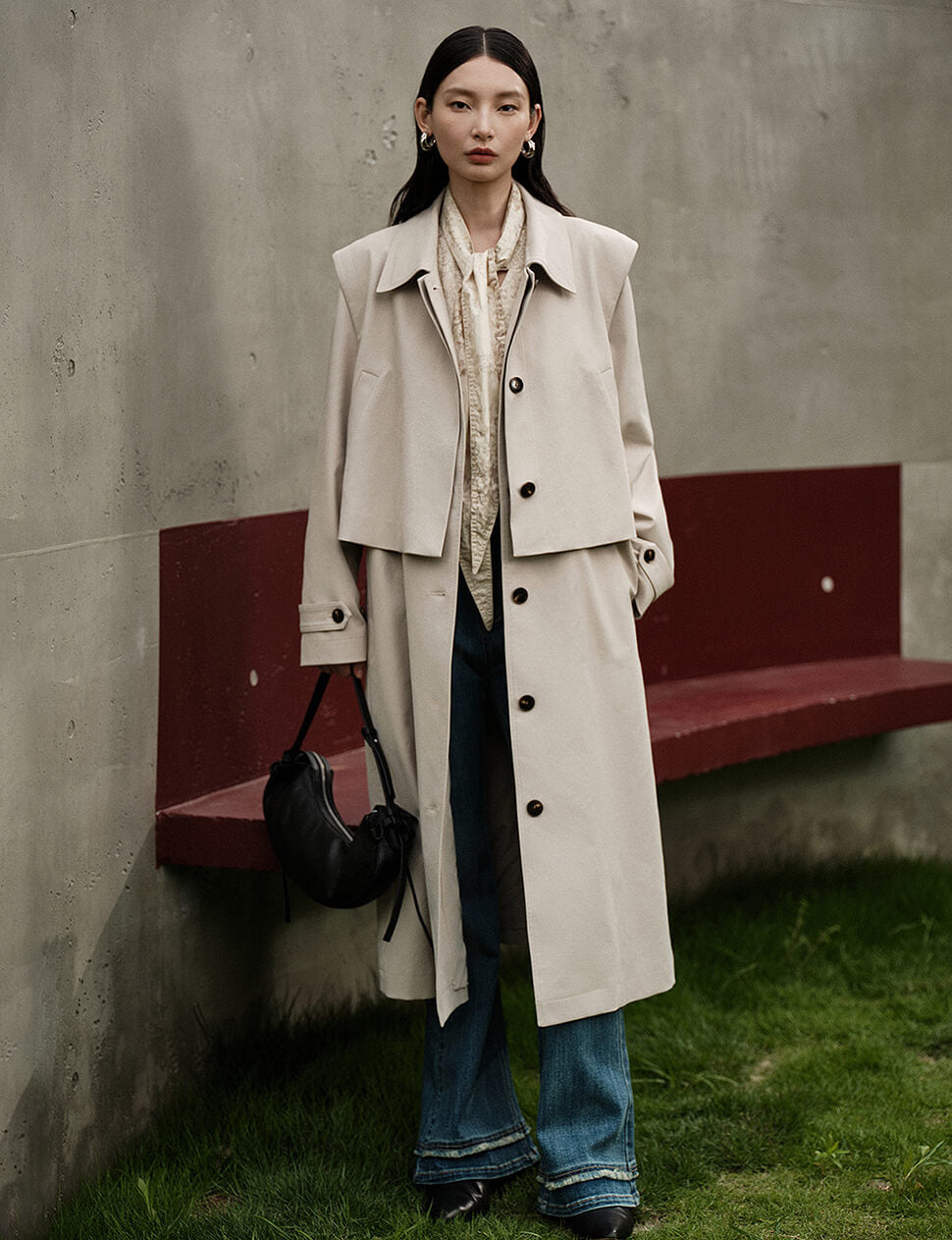 Beige Layered Longline Trench Coat-PREORDER