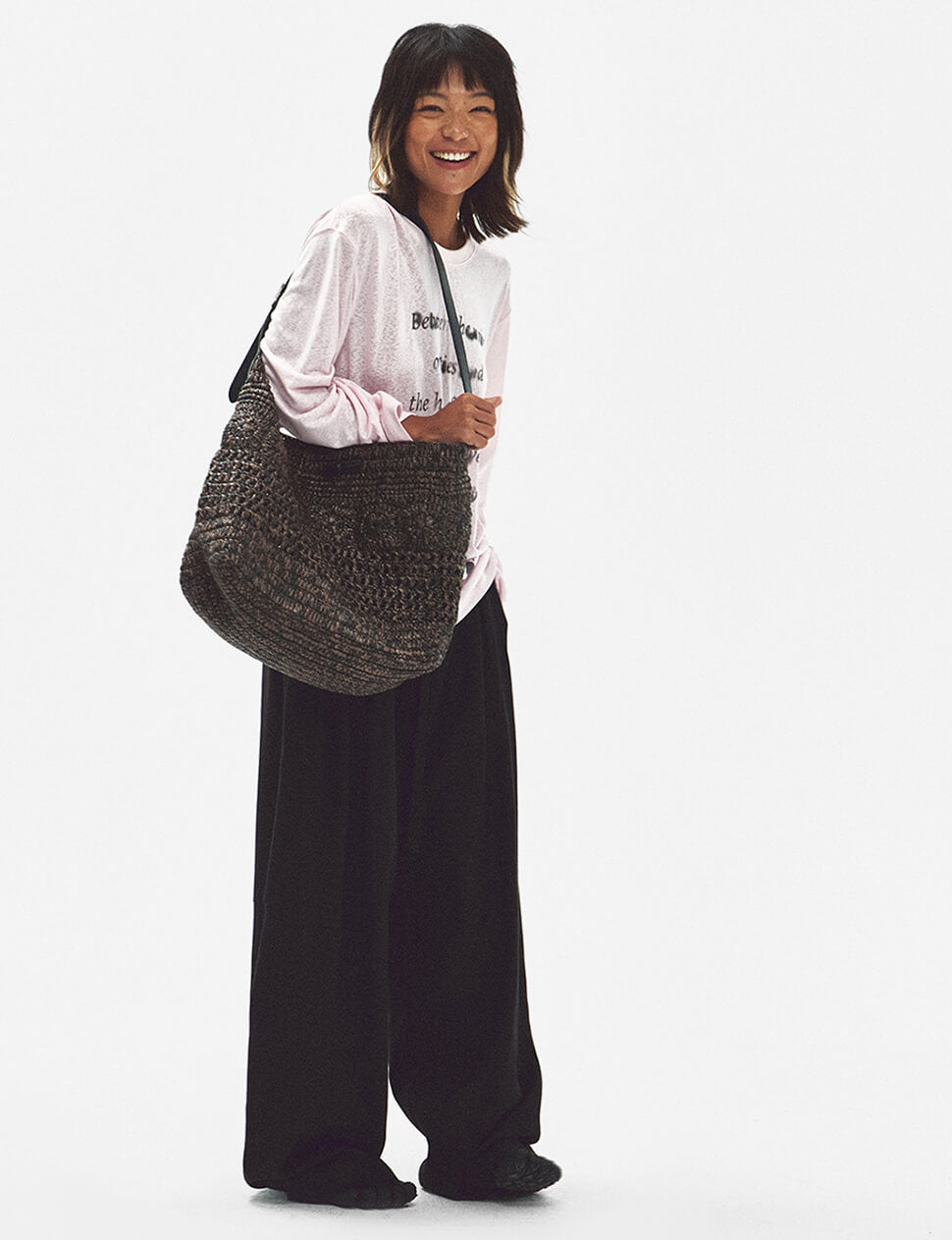 Wide-Leg Drawstring Trousers in Black-PREORDER