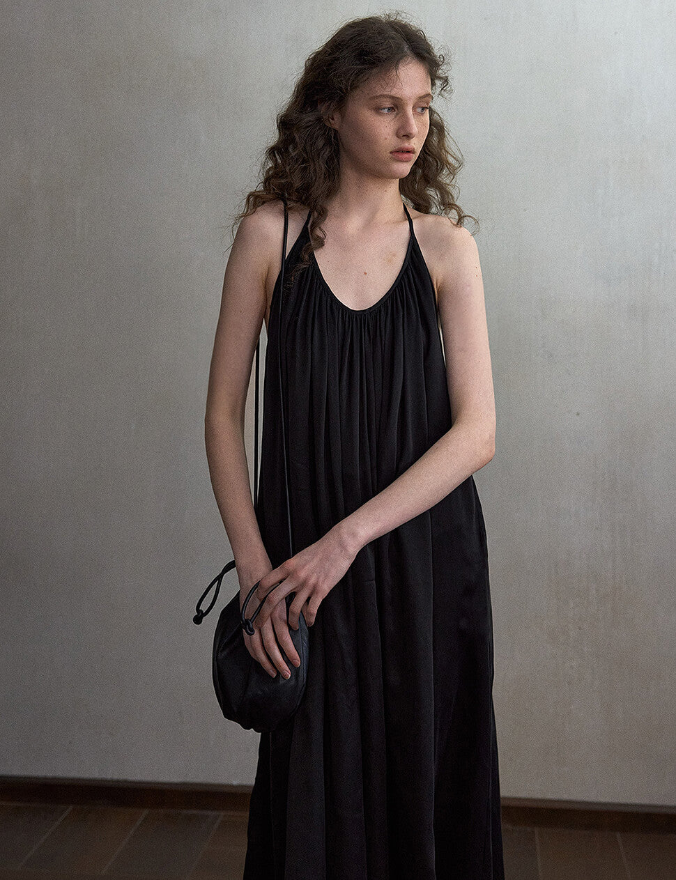 Beaded Black T-Strap Open Back Dress-PREORDER