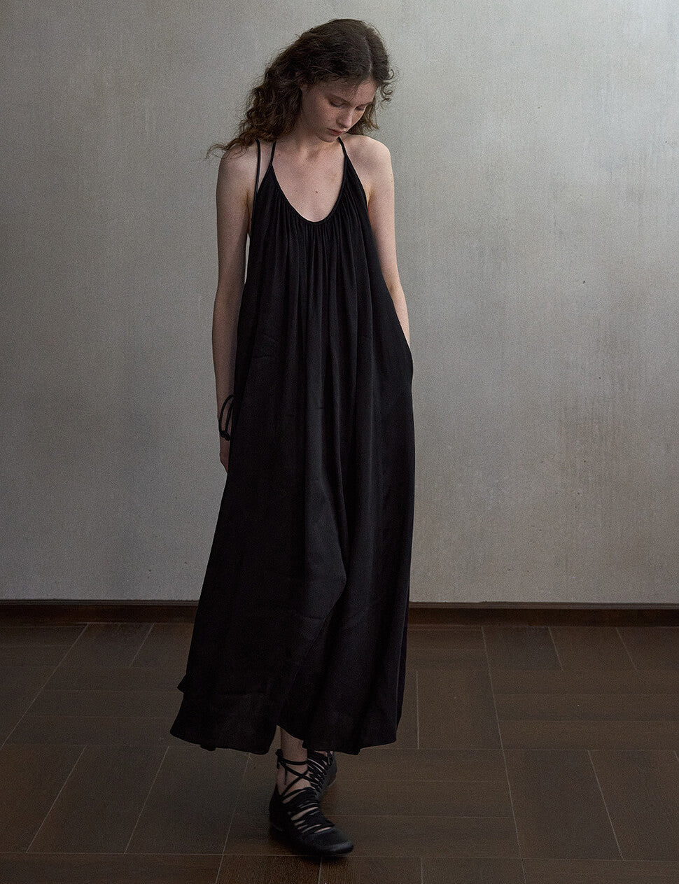 Beaded Black T-Strap Open Back Dress-PREORDER