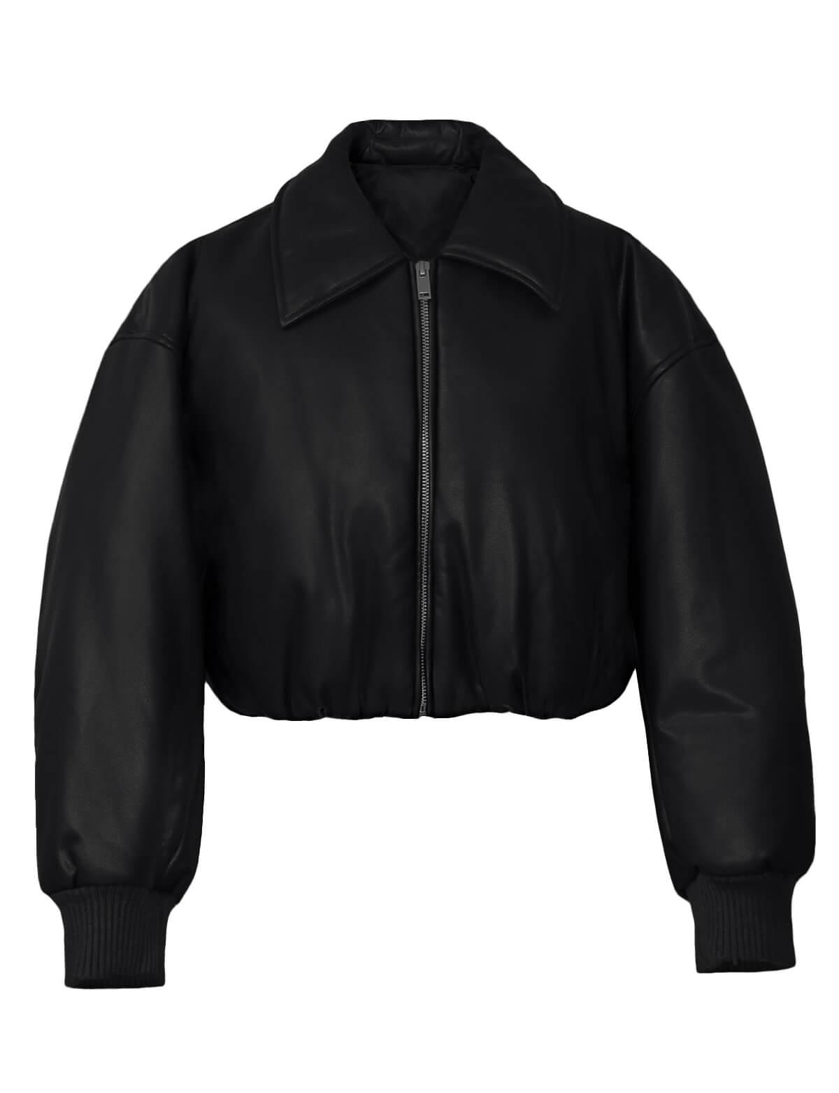 Black Faux-Leather Bomber Jacket