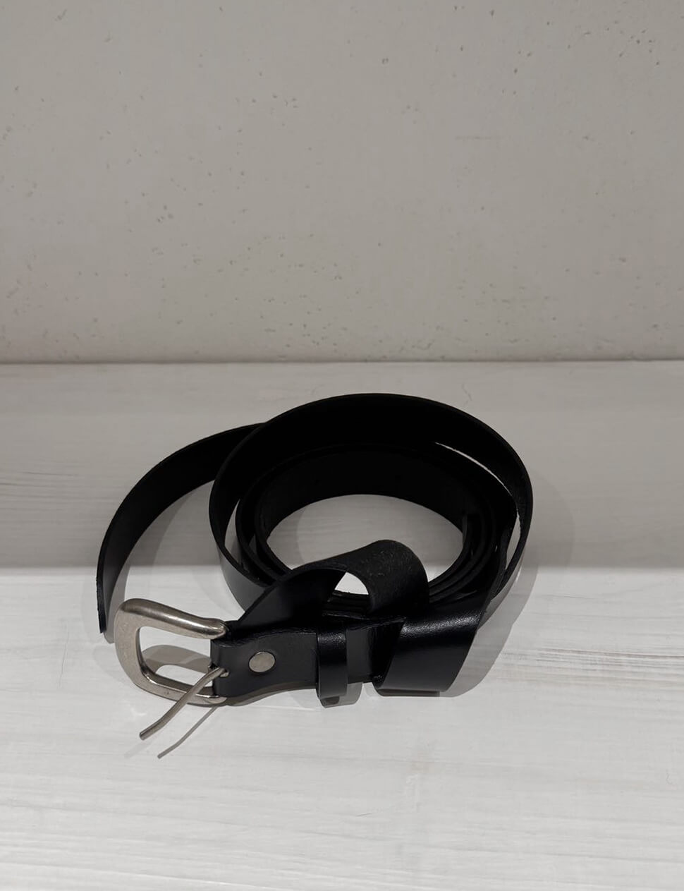 Black Long Leather Belt with Silver Buckle-PREORDER