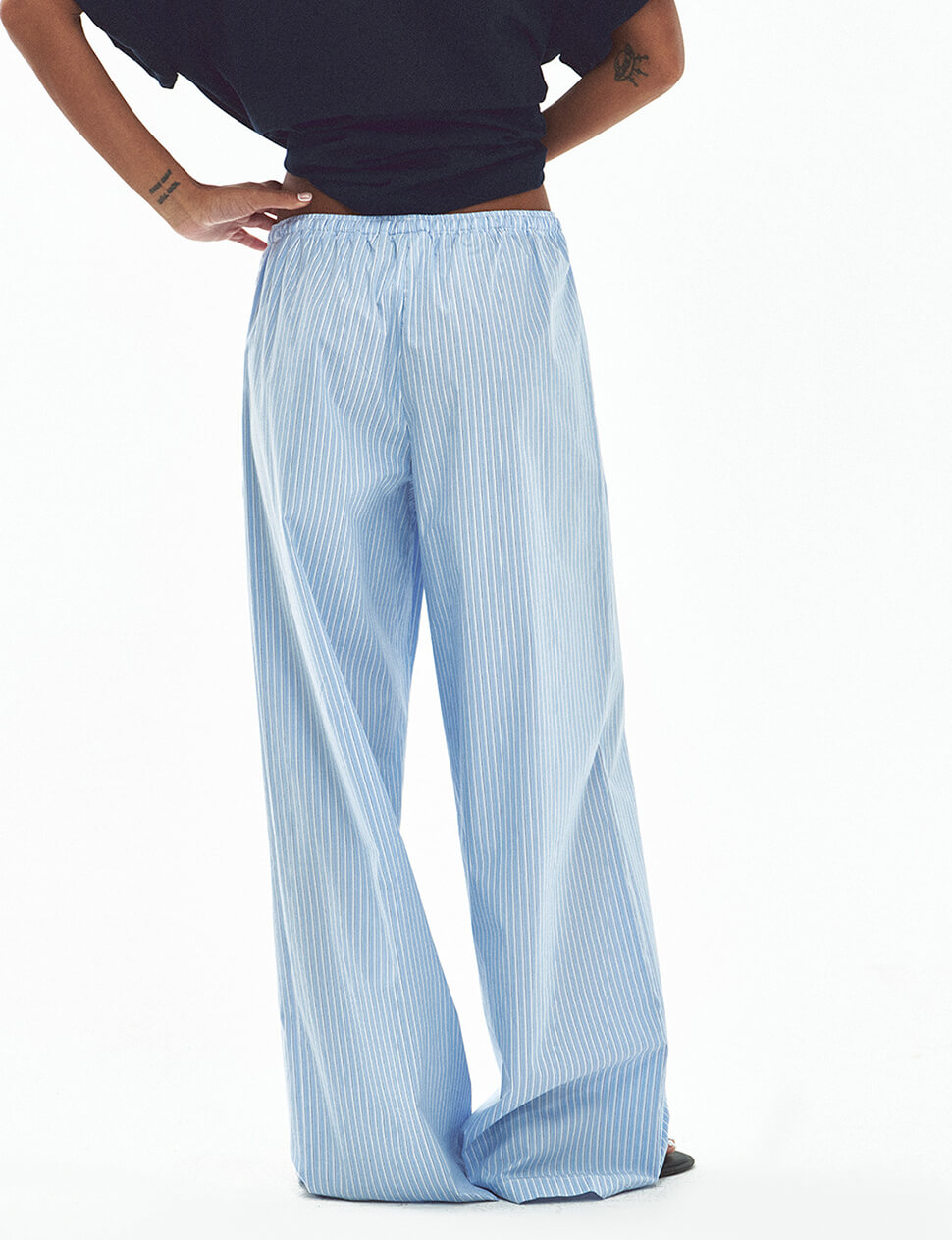 Blue Striped Wide-Leg Drawstring Pants-PREORDER